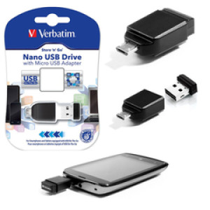 Verbatim USB2.0 Nano Store'n'Go 16GB + OTG microUSB adapter, crni